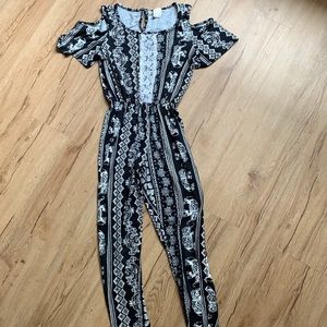 Black and white elephant print romper